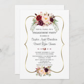 Charm Burgundy Blush Floral Gold Verlobung Einladung (Vorne/Hinten)