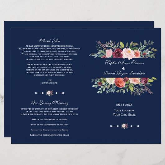 Charm Burgundy Floral Frame Dark Blue Program (Vorne/Hinten)