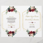 Charm Burgundy Floral Gold Frame Wedding Programm Flyer (Vorne)