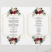 Charm Burgundy Floral Gold Frame Wedding Programm Flyer (Hinten)