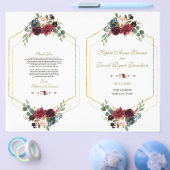 Charm Burgundy Floral Gold Frame Wedding Programm Flyer (Einzeln)