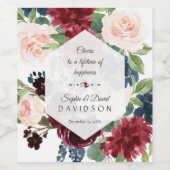 Charm Burgundy Floral Hexagon Rahmen Wedding Weinetikett (Einzelnes Label)