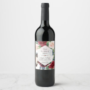 Charm Burgundy Floral Hexagon Rahmen Wedding Weinetikett