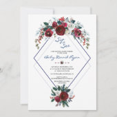 Charm Burgundy Floral Navy Sip & See Baby Dusche Einladung (Vorderseite)