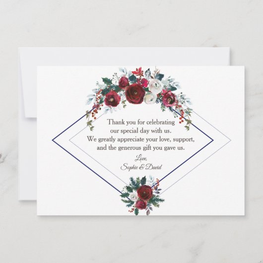 Charm Burgundy Floral Pine Navy Hochzeit Vielen Da Dankeskarte (Rückseite)