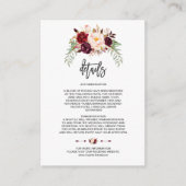Charm Burgundy Floral Wedwriting Details Begleitkarte (Vorderseite)
