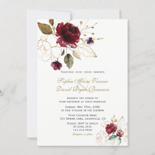 Charm Burgundy Gold Blume Monogram Wedding Einladung