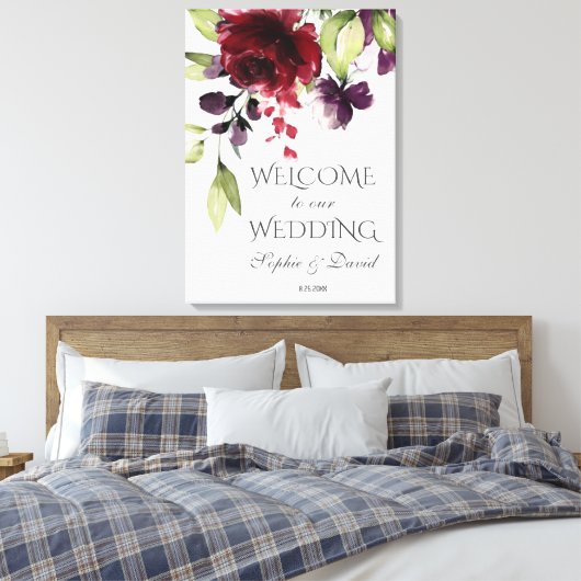 Charm Burgundy Lila Floral Begrüßungszeichen Leinwanddruck (Insitu (Schlafzimmer))