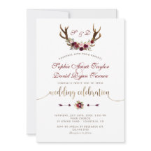 Charm Burgundy Marsala Floral Antlers Gold Wedding
