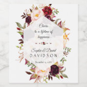 Charm Burgundy Marsala Floral Geometric Wedding Weinetikett (Einzelnes Label)