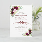 Charm Burgundy Marsala Floral Gold Wedding Einladung (Stehend Vorderseite)