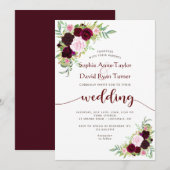 Charm Burgundy Marsala Floral Gold Wedding Einladung (Vorne/Hinten)