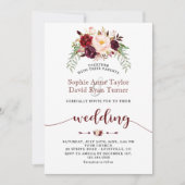 Charm Burgundy Marsala Floral Handwriting Wedding Einladung (Vorderseite)