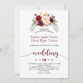 Charm Burgundy Marsala Floral Handwriting Wedding Einladung