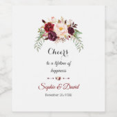 Charm Burgundy Marsala Floral Handwriting Wedding Weinetikett (Einzelnes Label)