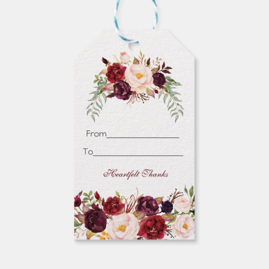 Charm Burgundy Marsala Floral Wedding Geschenkanhänger (Rückseite)