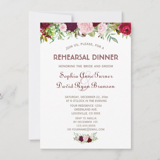 Charm Burgundy Marsala Probe Dinner Einladung (Vorderseite)