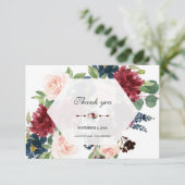 Charm Burgundy Navy Blue Floral Hexagon Rahmen Dankeskarte (Stehend Vorderseite)