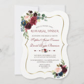 Charm Burgundy Navy Blue Floral Probe Dinner Einladung (Vorderseite)