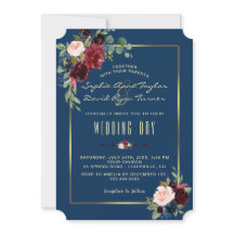 Charm Burgundy Navy Blumen Golden Frame Hochzeit