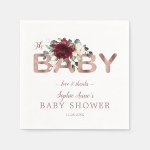 Charm Burgundy Pink Floral Gold Girl Baby Dusche Serviette