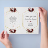Charm Burgundy Pink Floral Gold Hochzeitsprogramm (Hand)