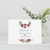 Charm Burgundy Pink Plum Blush Blume Hochzeit Dankeskarte (Stehend Vorderseite)