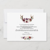 Charm Burgundy Pink Plum Blush Blume Hochzeit Dankeskarte (Rückseite)