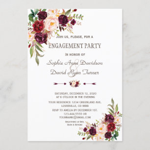 Charm Burgundy Red Marsala Floral Engagement Party Einladung