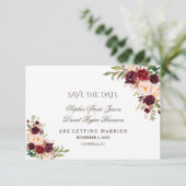 Charm Burgundy Red Marsala Floral Save the Date (Stehend Vorderseite)