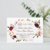 Charm Burgundy Red Marsala Floral Save the Date (Stehend Vorderseite)