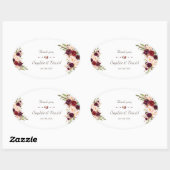 Charm Burgundy Red Marsala Floral Wedding Ovaler Aufkleber (Blatt)