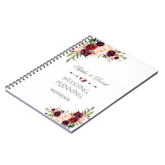 Charm Burgundy Red Marsala Floral Wedding Planner Notizblock (Linke Seite)