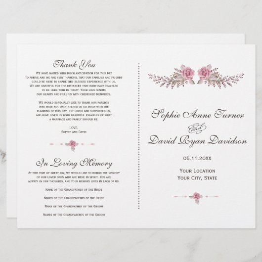 Charm Burgundy Red Marsala Floral Wedding Program (Vorne/Hinten)
