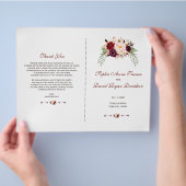 Charm Burgundy Red Marsala Floral Wedding Program Flyer (Hand)