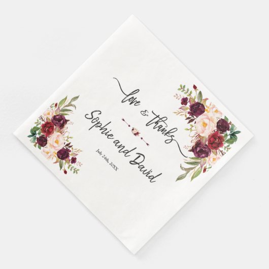 Charm Burgundy Red Marsala Floral Wedding Serviette (Ecke)