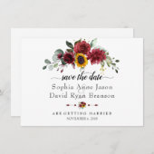 Charm Burgundy Sonnenblumen Hochzeitkalligraphie Save The Date (Vorne/Hinten)