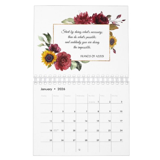 Charm Burgundy Sonnenblumen Inspiration Zitat 2020 Kalender (Jan 2026)