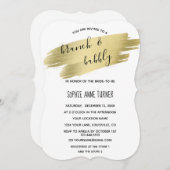 Charm Calligraphy Gold Stroke Brunch & Bubbly Einladung (Vorne/Hinten)