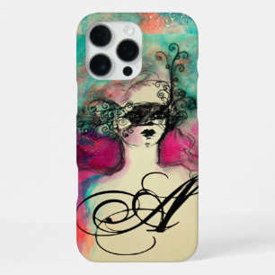 CHARM / Dame mit Maske Monogramm Pink Türkis Grün iPhone 16 Pro Max Hülle