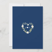 Charm Delicate White Floral Gold Navy Blue Wedding Einladung (Rückseite)