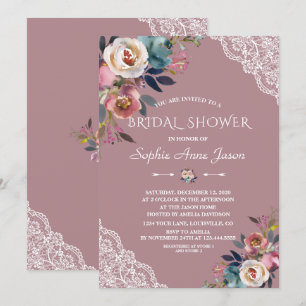 Charm Dusty Blue Dusty Rose Blume Brautparty Einladung