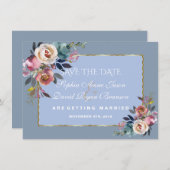 Charm Dusty Blue Misty Rose Gold Frame Wedding Save The Date (Vorne/Hinten)