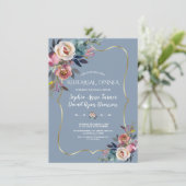 Charm Dusty Blue Pink Floral Gold Probe Dinner Einladung (Stehend Vorderseite)