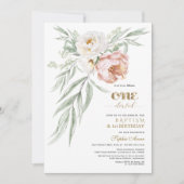 Charm Dusty Rose Blume Erster Geburtstag & Taufe Einladung (Vorderseite)