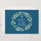 Charm Eucalyptus Wreath Boy Baptisse Erster Geburt Dankeskarte (Vorderseite)