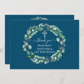 Charm Eucalyptus Wreath Boy Baptisse Erster Geburt Dankeskarte (Vorne/Hinten)