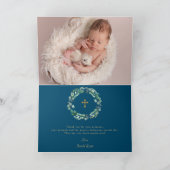 Charm Eucalyptus Wreath Gold Foto Boy Baptisse Dankeskarte (Innenseite)