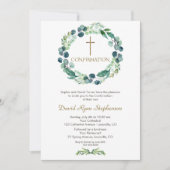 Charm Eukalyptus Foliage Cross Boy Bestätigung Einladung (Vorderseite)