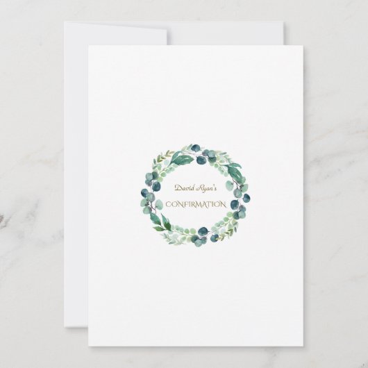 Charm Eukalyptus Foliage Cross Boy Bestätigung Einladung (Rückseite)